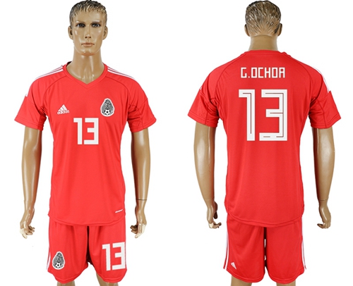 Mexico #13 G.Ochoa Red Goalkeeper Soccer Country Jersey - Click Image to Close